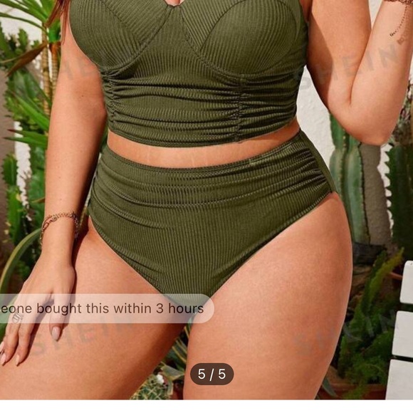 5/$20 NWOT SHEIN 1x bikini bottoms, olive green, high waist - Picture 1 of 7